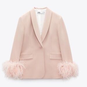 Zara Women's Pink Feather-Trim Blazer